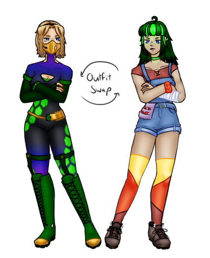 An outfit swap of my bnha oc and poketrainer oc (2/21/23); would be $45