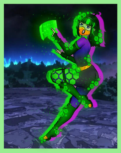 My bnha oc in the process of using her quirk (background is ripped from the anime); would be $36 (quirk usage adds 20%, no extra cost for background on this one again)